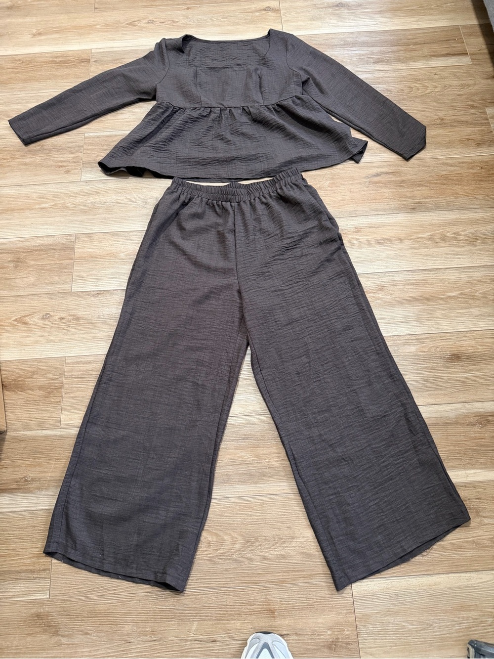 SHEIN Dark Charcoal Wide-Leg Two-Piece Set